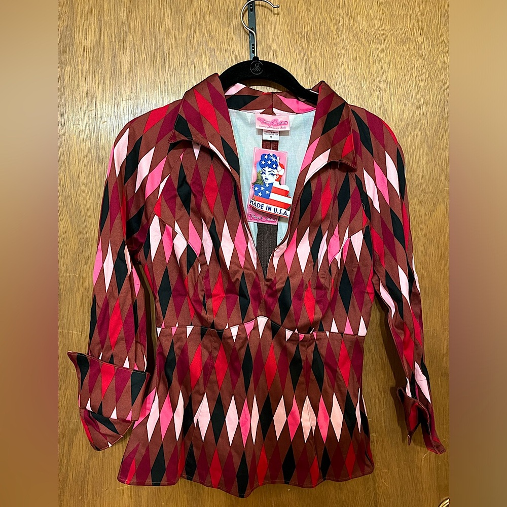 Pinup Couture Lauren Blouse in Harlequin Print